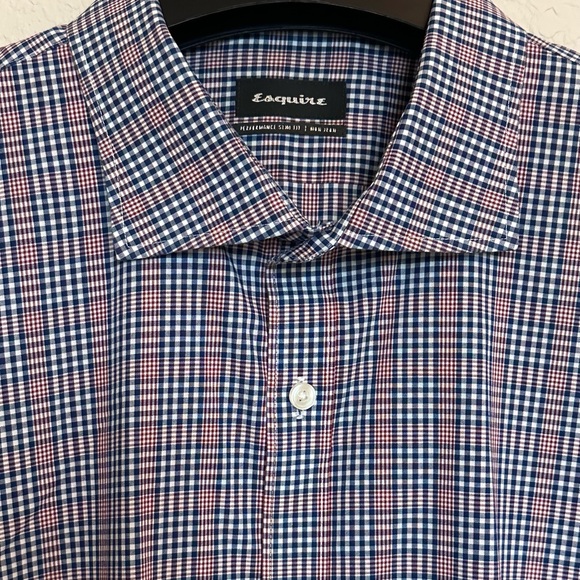 Esquire Men’s Performance Slim Fit Plaid Dress Shirt - Picture 8 of 12
